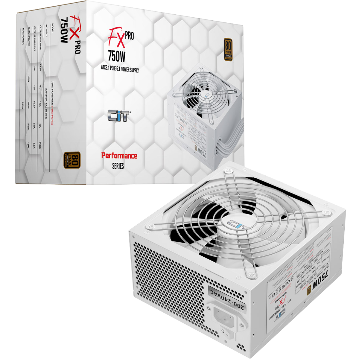 CIT White 750W FX Pro 14cm Fan APFC 80 Plus ATX 3.1 PCIe 5.1